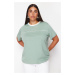 Trendyol Curve Mint 100% Cotton More Sustainable Detailed Relaxed Knitted T-shirt