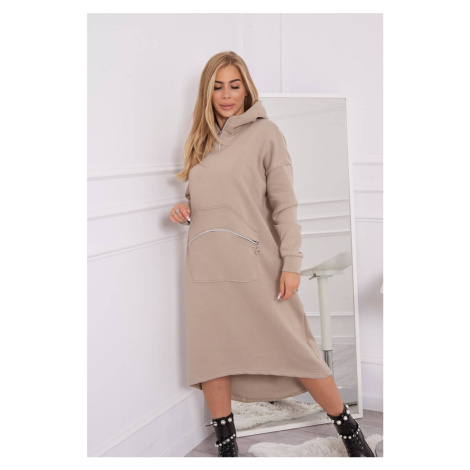 Beige insulated dress with a hood