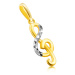 Zlatý prívesok z kombinovaného 14K zlata - husľový kľúč, pásik s trojuholníkovým rezom