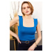 Olalook Women's Blue Thick Straps Summer Knitwear Blouse