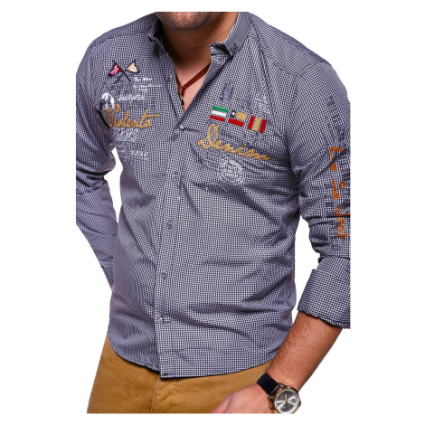 Pánska kockovaná košeľa Slim Fit VNT RH-446 - Čierna