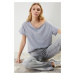 Trendyol Gray Melange Cotton Boyfriend/Wide Cut Boat Neck Knitted T-Shirt