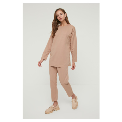Trendyol Camel Scuba Tunic-Pants Knitted Suit