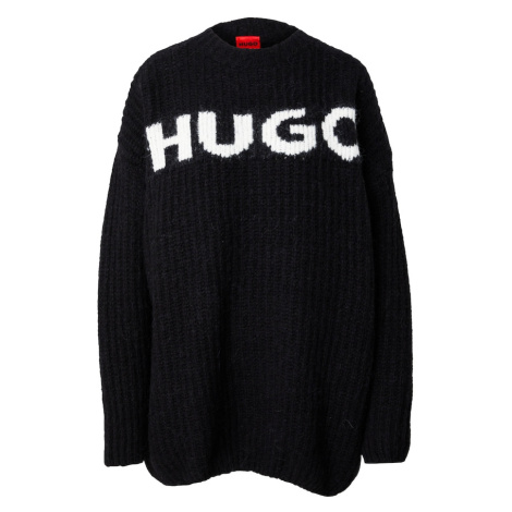 HUGO Oversize sveter 'Slogues'  čierna / biela Hugo Boss