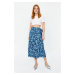 Trendyol Blue Floral Pattern Midi Woven Skirt
