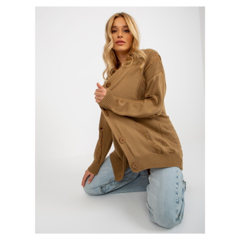 Camel oversize cardigan with holes from RUE PARIS