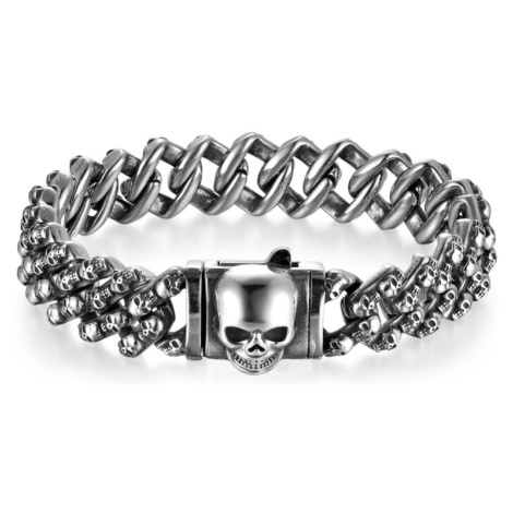 Punkový vintage náramok z chirurgickej ocele Lebky Strieborný