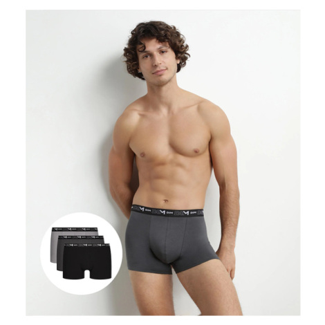 DIM COTTON STRETCH BOXER 3x - Pánske boxerky 3 ks - čierna - sivá