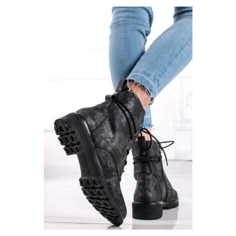 Čierne členkové šnurovacie topánky 1-25280 Tamaris