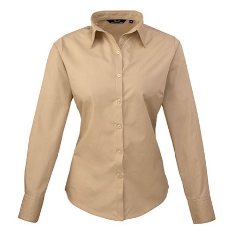 Premier Workwear Dámska košeľa s dlhým rukávom PR300 Khaki -ca. Pantone 7503
