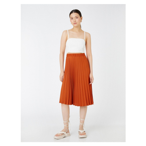 Koton Pleated Midi Skirt with Elastic Waist
