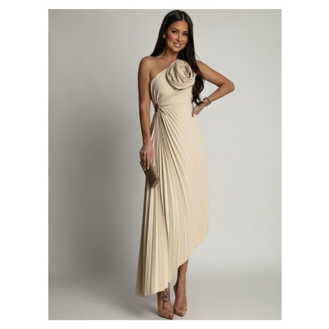 Women's elegant pleated dress Fasardi - light beige