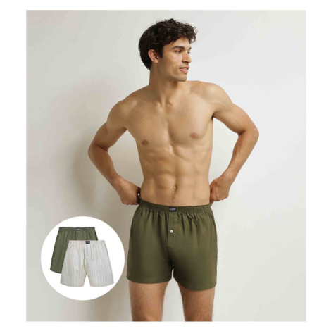 DIM COTTON STRETCH LOOSE BOXER 2x - Pánske voľné boxerky 2 ks - sivá - zelená