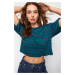 Trendyol Green Striped Premium Oversize Wide-Fit Crop Stretchy Knitted T-Shirt