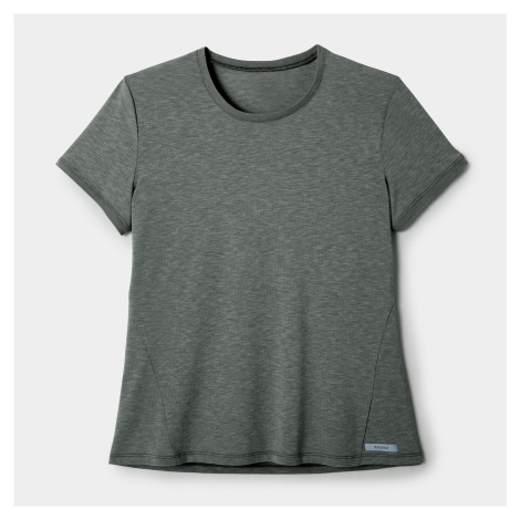 Priedušné dámske bežecké tričko Soft zeleno-sivé KALENJI