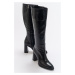 LuviShoes Decer Women's Black Skin Heeled Boots.