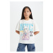 DEFACTO Girl's Oversize Fit Crew Neck Printed Short Sleeve T-Shirt