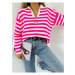 51782 Dewberry Polo Neck Striped Long Sleeve Sweater-FUCHSIA