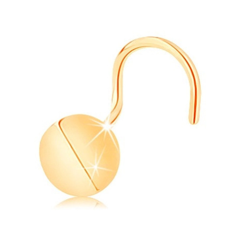 Zlatý piercing do nosa 585, zahnutý - lesklý kruh, zalomený v strede