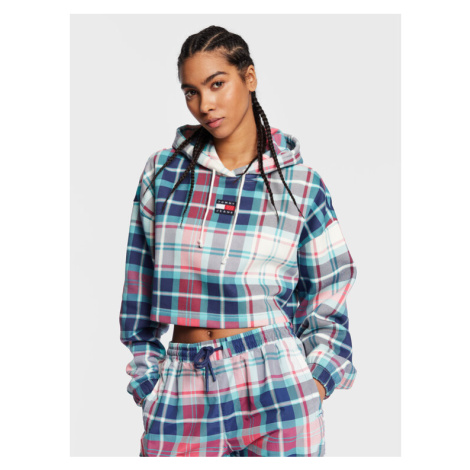 Tommy Jeans Mikina Crp Tartan DW0DW14866 Modrá Relaxed Fit Tommy Hilfiger