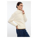 Trendyol Ecru Wide Fit Basic Color Blocked Knitwear Sweater