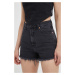 Rifľové krátke nohavice Wrangler dámske, čierna farba, jednofarebné, vysoký pás