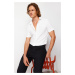 Trendyol White Regular Fit Short Sleeve Summer Textured Crepe Knit Shirt