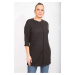 Şans Women's Plus Size Black Camisole Fabric Front Stitching Detail Long Tunic