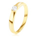 Zlatý prsteň 585 - lesklý, hladký, okrúhly číry zirkón v kotlíku - Veľkosť: 54 mm
