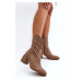 Suede ankle boots with an openwork upper on the block, dark beige Irvelame