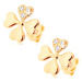 Diamantové náušnice zo žltého 14K zlata - symbol šťastia zo štyroch srdiečok