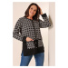 By Saygı Geometric Pattern Plus Size Knitwear Cardigan with Front Buttoned Pockets