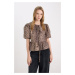 DEFACTO Regular Fit Round Neck Leopard Printed Front Tie Poplin Short Sleeve Blouse