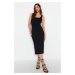 Trendyol Black More Sustainable Fitted Square Neck Strap Ribbed Mini Stretch Knitted Dress