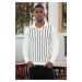 Trendyol Ecru Casual Slim Slim Fit Crew Neck Striped Knitwear Sweater