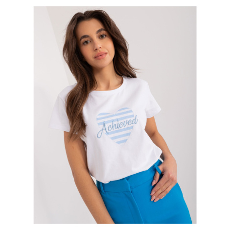 White and blue T-shirt with BASIC FEEL GOOD print