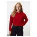 Trendyol Red Thick Fleece Hooded Relaxed Cut Crop Basic Knitted Sweatshirt