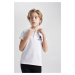 DEFACTO Boy&#39;s Pique Short Sleeve Atatürk Printed White Polo T-Shirt