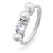 Troli Elegantný oceľový prsteň so zirkónom a perlami VEDR0341S 50 mm