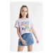 DEFACTO Girls Crew Neck Printed Short Sleeve T-Shirt