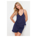 Trendyol Navy Blue 100% Cotton Rope Strap Knitted Pajama Set