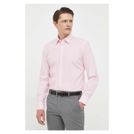 Košeľa BOSS pánska, ružová farba, slim, s klasickým golierom Hugo Boss