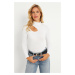 Cool & Sexy Women's Ecru Cross Neck Half Turtleneck Blouse B1404