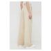 Bavlnené nohavice Calvin Klein dámske, béžová farba, široké, vysoký pás