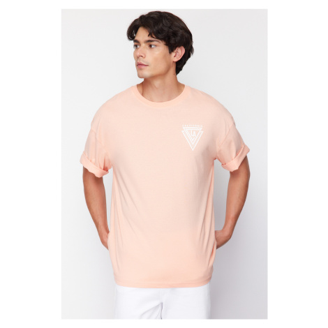 Trendyol Dusty Rose Oversize/Wide Cut Crew Neck City Printed 100% Cotton T-Shirt