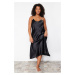 Trendyol Curve Black Strappy Satin Woven Nightgown