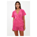 Trendyol Fuchsia Striped 100% Cotton Viscose Wide Fit Shirt-Shorts Woven Pajamas Set