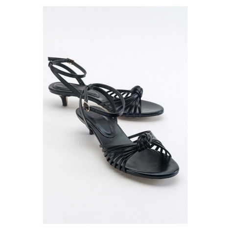 LuviShoes Vind Black Metallic Women's Heeled Sandals