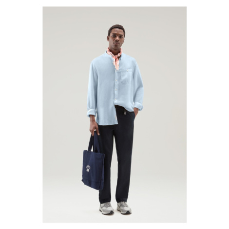Košeľa Woolrich Band Collar Linen Shirt Pale Indigo