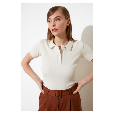 Trendyol Beige Button Detailed Corded Knitted Blouse